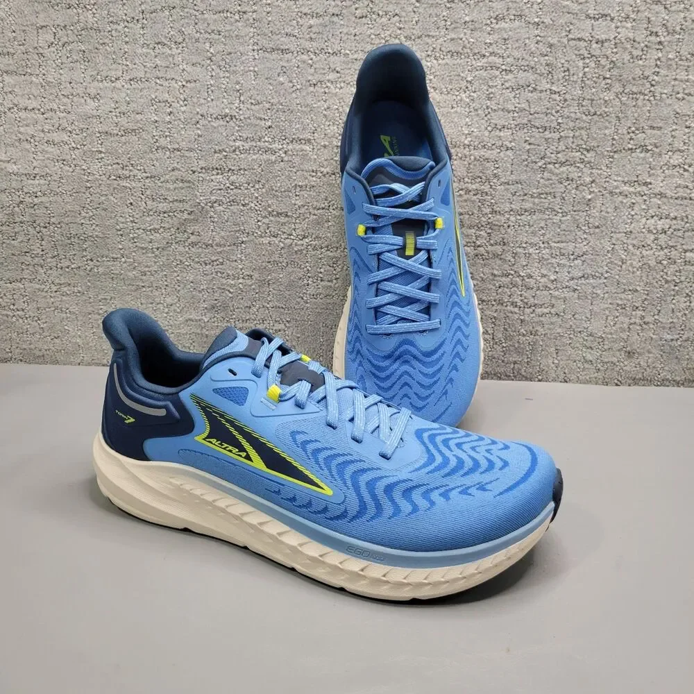 Altra Torin 7 Mens Size US 10.5 Blue White Wavy Low Top Lace Up Running Shoes